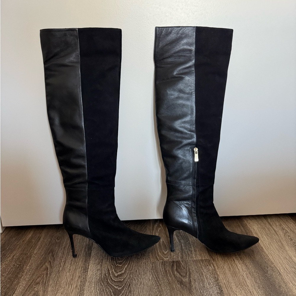 Raye black leather and suede Elegant Black Knee-High Women's Boots